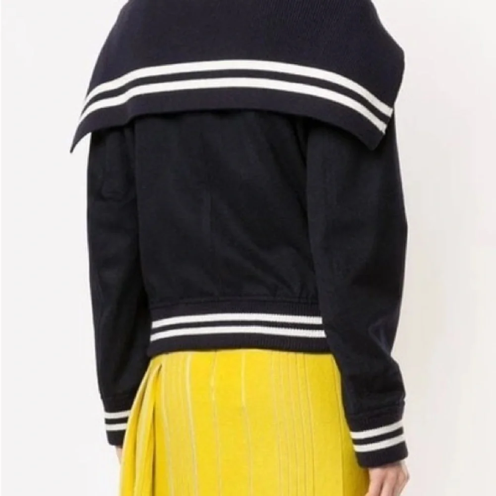 NWT J.W. ANDERSON CAPED ZIP-FRONT KNIT BOMBER JACKET IN NAVY
